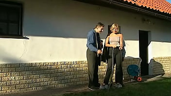 Bouncing Beauty Gets Double-teamed By The Local Lads.