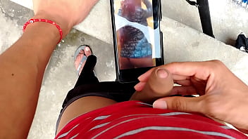 Out Back, Unloading My Thick Rod While Watching The Clip Of My Buddy Stripping Down