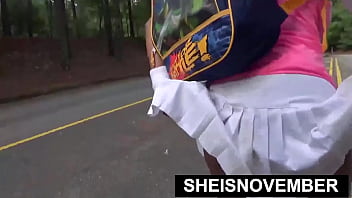 Lost Bet Slut Msnovember’s Outdoor Dick-sucking Debauch: Giant Tits Bouncing, Nipples Hard, Skirt Flashing Panties And Ebony Thighs On Public Walk Of Shame