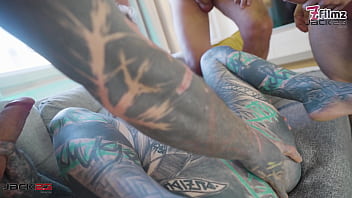 Three Massive White Cocks Take Turns Stretching A Tight Hole In A Relentless Dp And Dap Gangbang